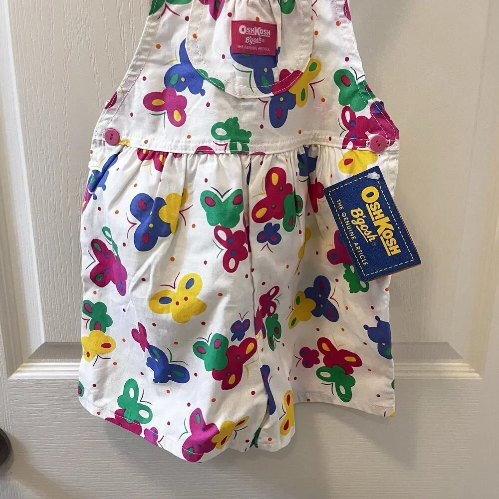 Vintage Oshkosh B'gosh Butterfly Overall Shorts Shortalls USA Girls 6X w/ TAGS